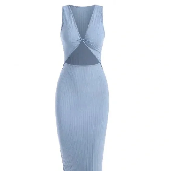 Zaful | Dresses | Zaful Ribknit Cutout Side Slit Dress Light Blue | Poshmark